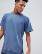 Brave Soul Jersey Washed Short Sleeve Sweat With Zide Zips - Blue