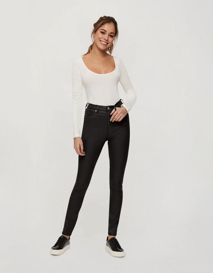 Miss Selfridge Coated Skinny Jeans In Black