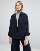 Native Youth Oversized Pin Stripe Trucker Jacket Co-ord - Navy