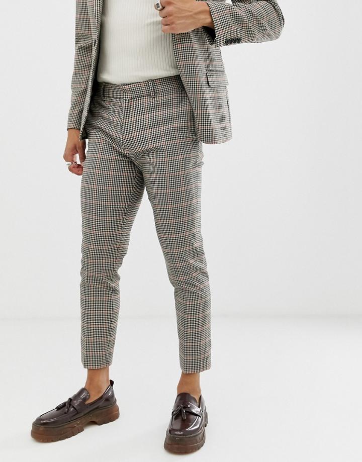 Asos Design Skinny Suit Pants In Brown Gingham Check