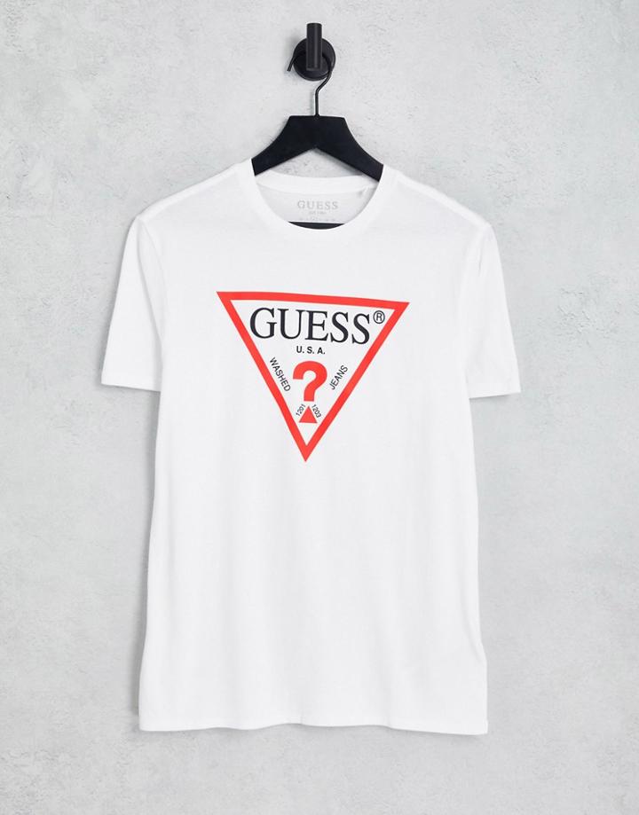 Guess T-shirt With Triangle Front Logo In White
