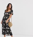 Miss Selfridge Button Through Jumpsuit In Floral Print-black