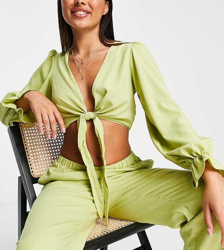 The Frolic Tie Front Beach Top In Green - Part Of A Set