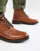 Walk London Sean Brogue Boots In Tan Leather