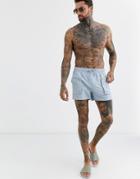 Asos Design Swim Short In Gray Blue Techinical Fabric With Utility Pockets In Short Length