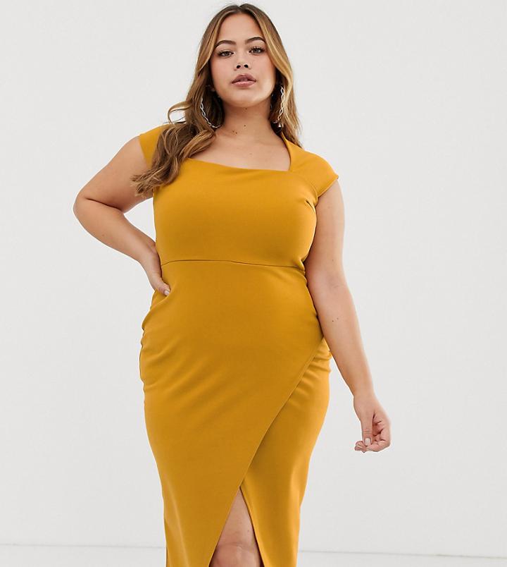 Club L Plus Mustard Raglan Shift Dress-yellow