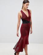 Forever Unique Paneled V Neck Dress - Red