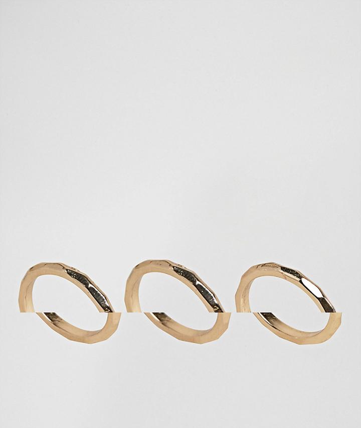 Asos Pack Of 3 Faceted Rings - Gold