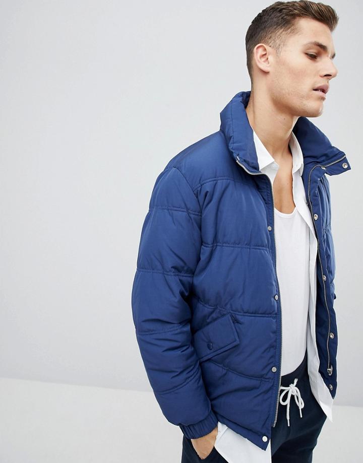 Mango Man Puffer Jacket In Blue - Navy