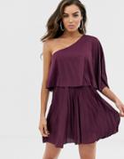 Asos Design One Shoulder Pleated Crop Top Mini Dress-purple