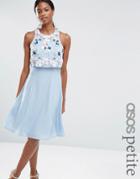 Asos Petite Multi Cluster 3d Floral Crop Top Midi Dress - Blue