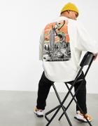 Asos Design Oversized T-shirt In Off White With Dinosaur Anime Back Print - Ivory - Ivory