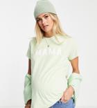 Asos Design Maternity Nursing Double Layer Mama Motif T-shirt In Green-purple