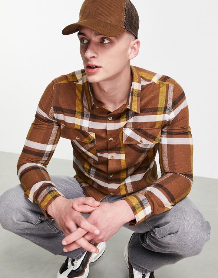 Le Breve Twin Pocket Check Shirt In Stone-neutral