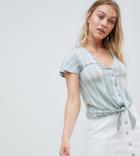 New Look Petite Stripe Button Through Top - Green