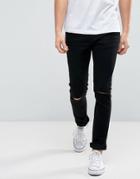 Only & Sons Skinny Black Jeans With Knee Rip - Black