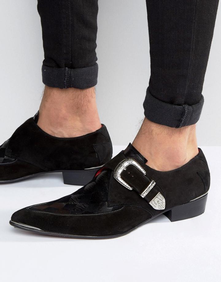 Jeffery West Adam Ant Buckle Stacked Heel Shoe - Black