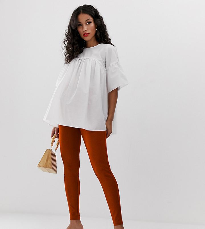 Asos Design Maternity Legging In Textured Crinkle - Beige