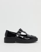 Asos Design Maisie Chunky Mary-jane Flat Shoes In Black Patent