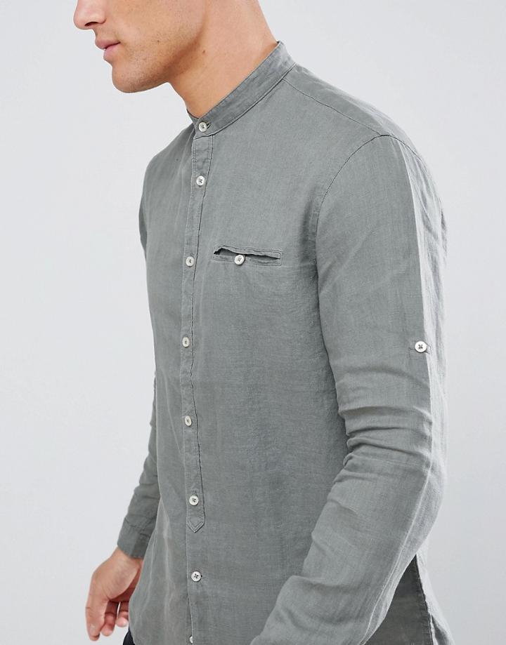 Celio Grandad Shirt In Linen - Green