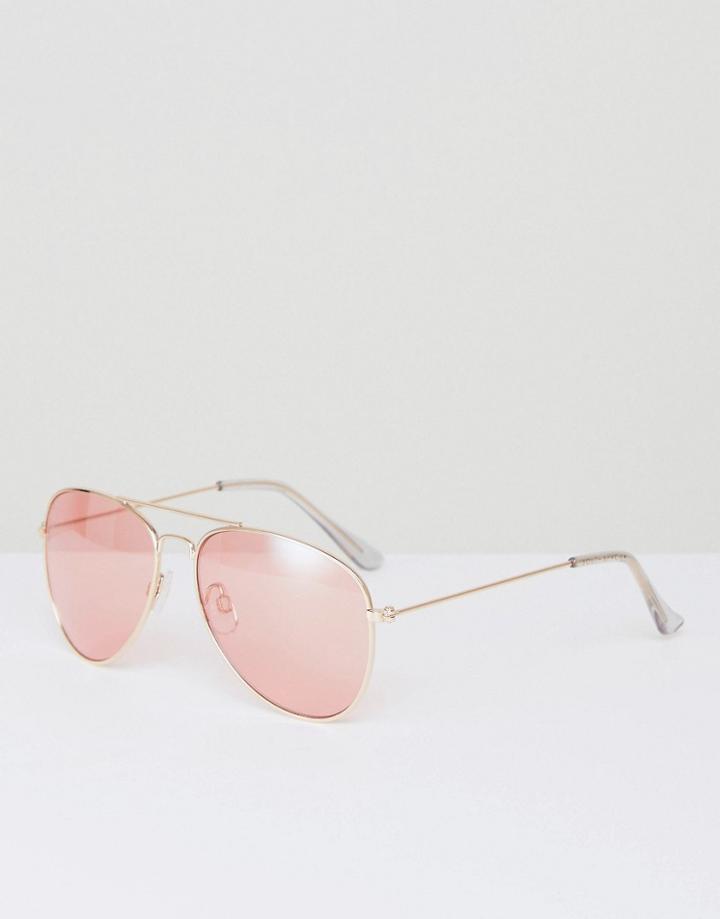 South Beach Aviator Sunglasses With Tinted Pink Len - Pink