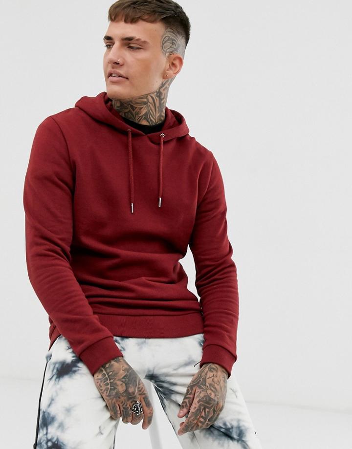 Asos Design Longline Hoodie In Burgundy-red