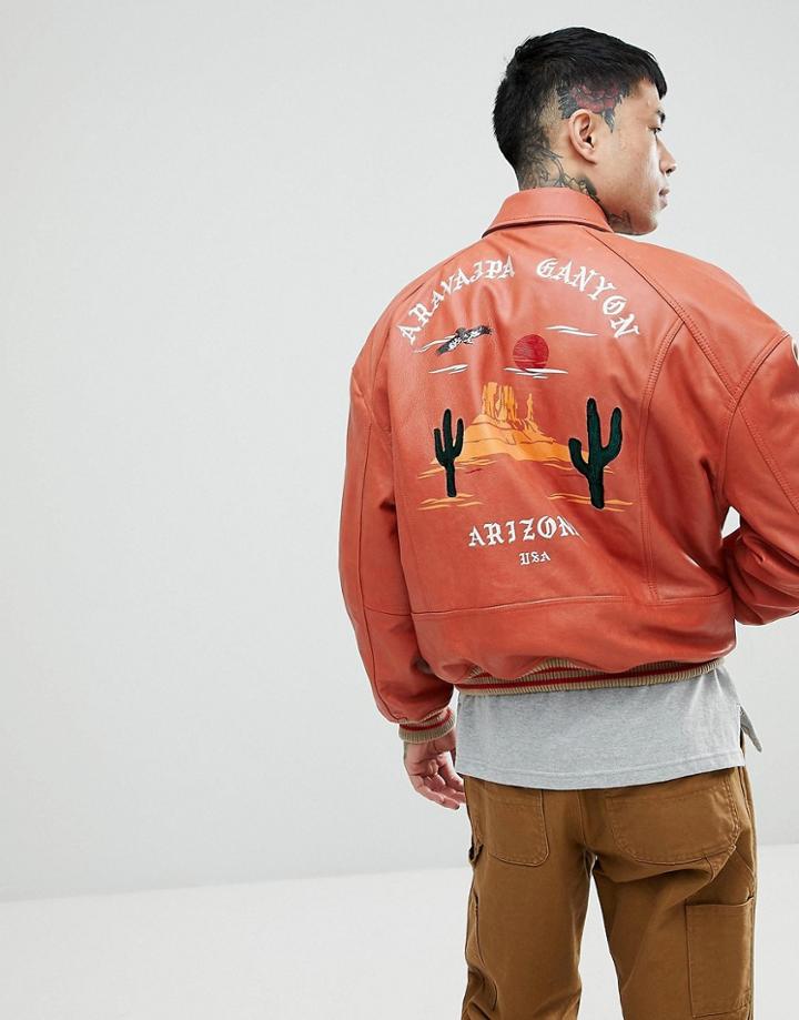 Asos Oversized Varsity Jacket With Embroidery In Red - Red
