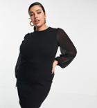 Asos Design Curve Mini Dress With Sheer Long Sleeves In Black