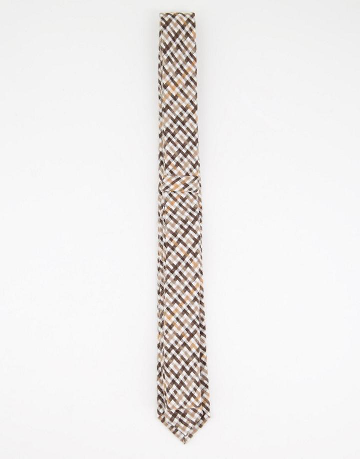 Asos Design Slim Tie In Vintage Brown Check-multi