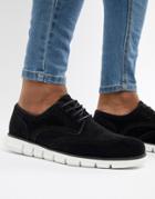 Asos Design Brogue Shoes In Black Faux Suede With Hybrid Sole - Black