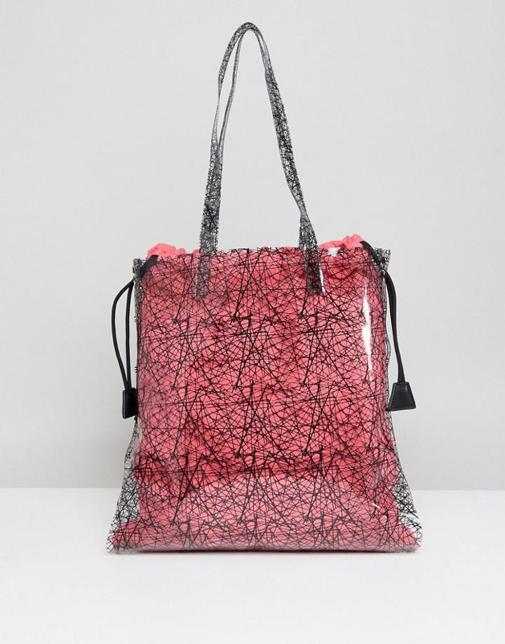 Asos Design Printed Clear Shopper Bag With Bright Canvas Pouch - Pink