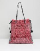 Asos Design Printed Clear Shopper Bag With Bright Canvas Pouch - Pink