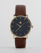 Asos Watch With Navy Face And Brown Strap - Brown