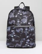 Asos Backpack With Dragon Print And Faux Leather Trims - Black