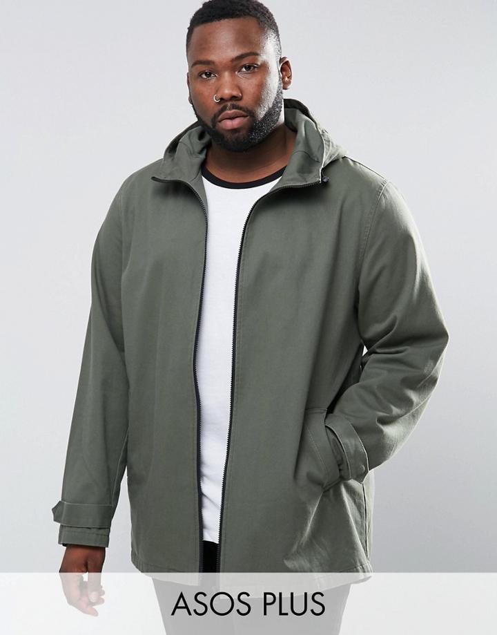 Asos Plus Lightweight Parka Jacket In Khaki - Green
