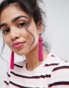 Bershka Tassel Earring With Bead Knot In Pink - Pink