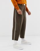 Asos Design Drop Crotch Tapered Crop Smart Pants With Belt In Mushroom - Gray