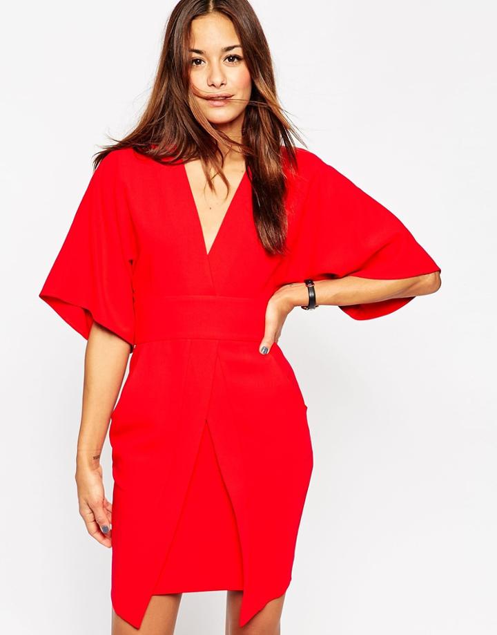 Asos Mini Asymmetric Pocket Dress With Kimono Sleeves - Black $72.00