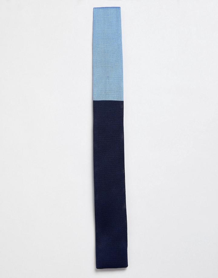 Moss London Knitted Tie In Navy And Blue - Blue