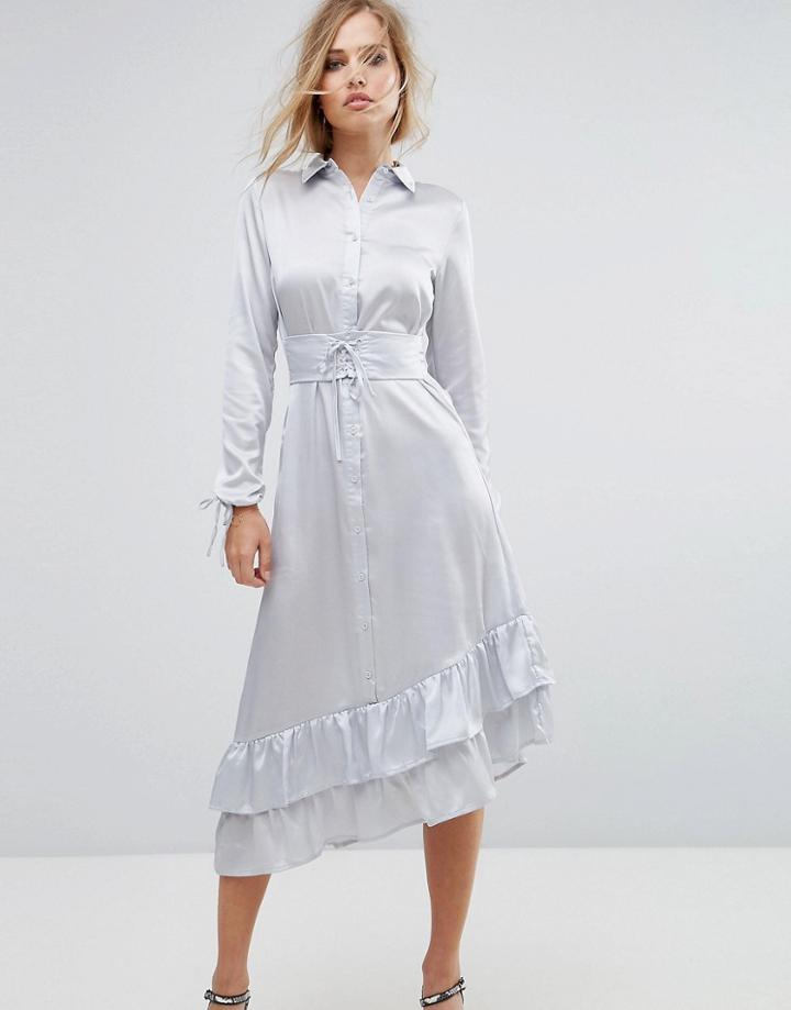 Lost Ink Midi Dress With Corset Detail - Gray
