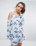 Prettylittlething Printed Floral Dress - Blue
