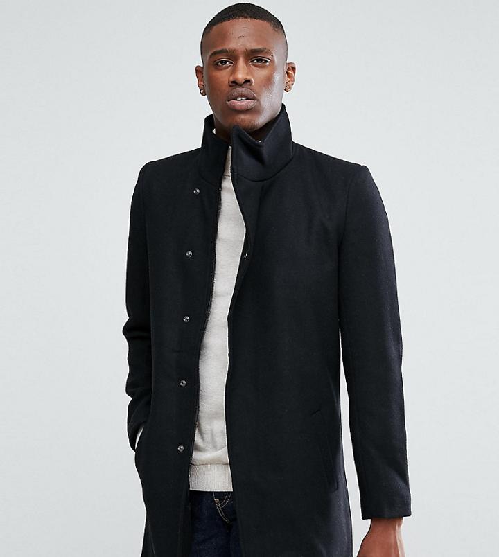Only & Sons Funnel Neck Overcoat - Black