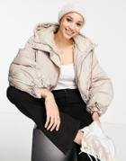 Jdy Hooded Padded Jacket In Stone-neutral
