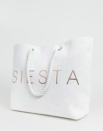 South Beach Exclusive Rose Gold Siesta Print Beach Bag - White
