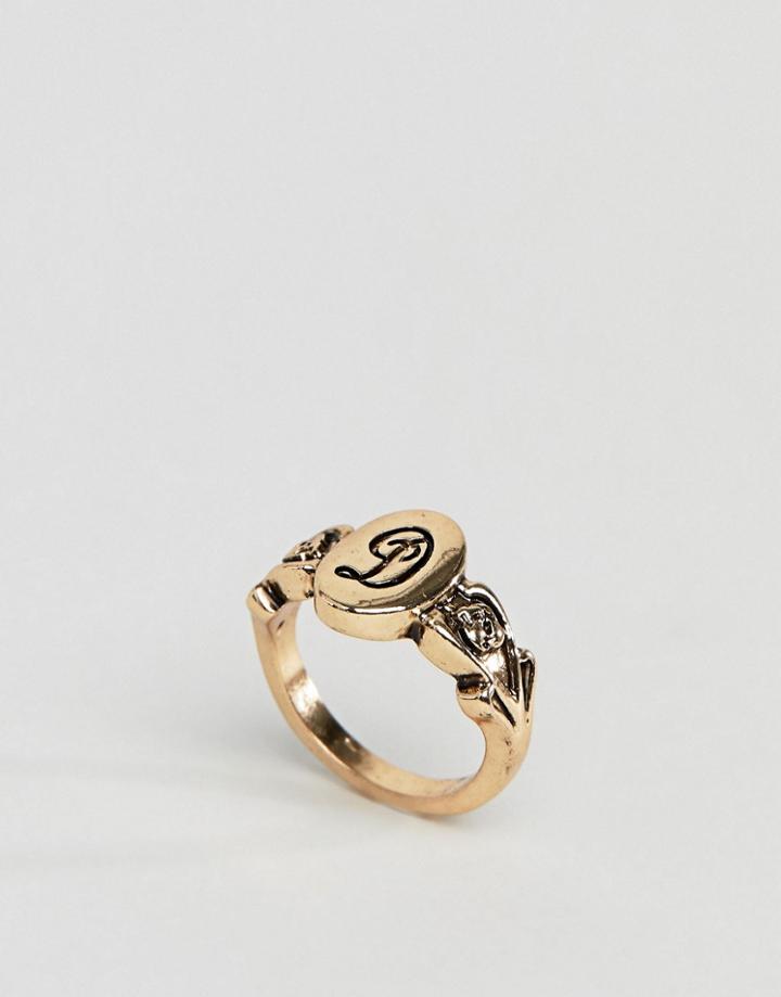 Asos Design Ornate Monogram 'd' Initial Ring - Gold