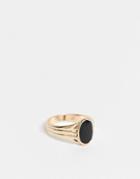 Asos Design Ring With Black Enamel Detail In Gold Tone