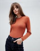 Asos Design Ribbed Sweater In Fine Knit - Red
