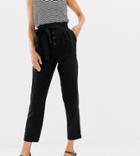 Stradivarius Button Front Tie Waist Peg Leg Pants-black