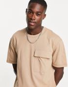 Topman Oversized Utility T-shirt With Pocket In Brown