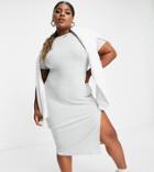 In The Style Plus X Saffron Barker Midi Dress With Thigh Slit In Blue-blues